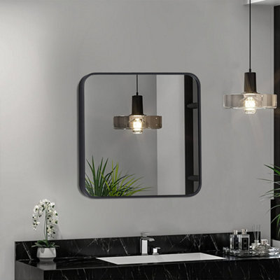 Living And Home Black Wall Mounted Square Framed Bathroom Mirror 700 mm X 700 mm - image 1