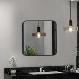 Living And Home Black Wall Mounted Square Framed Bathroom Mirror 700 mm X 700 mm
