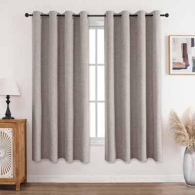 Moonlight Bedding Linen Texture 100%blackout Eyelet Curtain Pair Thermal Insulated For Summer Window Curtains (Beige,66''x54'') - image 1