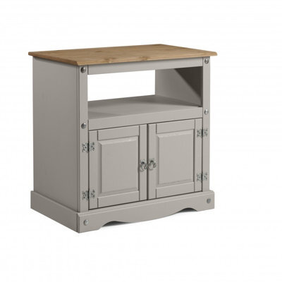 Mercers Furniture Corona Grey Wax Straight Tv Unit 2 Door 1 Open Shelf Cabinet Stand Solid Wood Pine Wooden With Mexican Styling - image 1