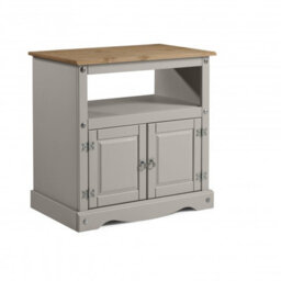Mercers Furniture Corona Grey Wax Straight Tv Unit 2 Door 1 Open Shelf Cabinet Stand Solid Wood Pine Wooden With Mexican Styling