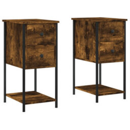 Berkfield Bedside Cabinets 2 Pcs Smoked Oak 32X42X70 Cm Engineered Wood - thumbnail 2