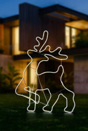 Shatchi Walking Reindeer Neon Effect Rope Light Silhouette Double Side 90 Cool White Leds Christmas Outdoor - thumbnail 2