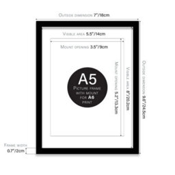 A5 Black Picture Frame With Mount For A6 (10.5 X 14.8Cm - 4.1 X 5.8In) Poster, Photo, Artwork, Or Print. - thumbnail 2