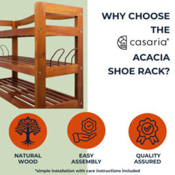 Casaria Shoe Rack Solid Acacia Wooden 3 Tier Stand, Dark Brown, 85X26X62Cm - thumbnail 6