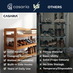 Casaria Shoe Rack Solid Acacia Wooden 3 Tier Stand, Dark Brown, 85X26X62Cm - thumbnail 7
