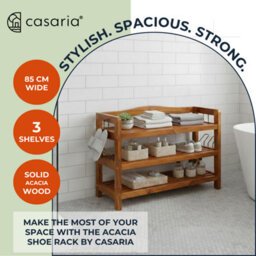 Casaria Shoe Rack Solid Acacia Wooden 3 Tier Stand, Dark Brown, 85X26X62Cm - thumbnail 3