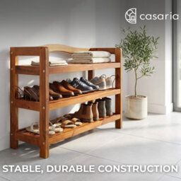 Casaria Shoe Rack Solid Acacia Wooden 3 Tier Stand, Dark Brown, 85X26X62Cm - thumbnail 4