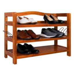 Casaria Shoe Rack Solid Acacia Wooden 3 Tier Stand, Dark Brown, 85X26X62Cm - thumbnail 1