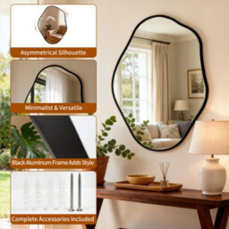 Artloge 52.5X70Cm Irregular Black-Rimmed Entryway Decor Mirror Aluminum Bathroom Makeup Mirror - thumbnail 4