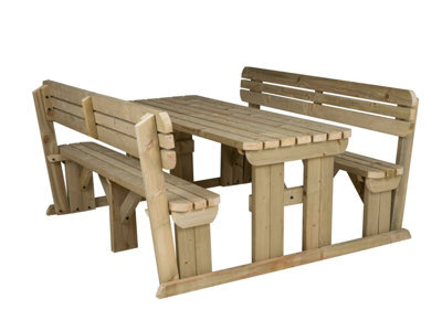 Arbor Garden Solutions Alders Wooden Picnic Bench And Table Set, Rounded Outdoor Dining Set With Backrest (8Ft, Natural Finish) - image 1