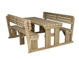 Arbor Garden Solutions Alders Wooden Picnic Bench And Table Set, Rounded Outdoor Dining Set With Backrest (8Ft, Natural Finish) - thumbnail 1