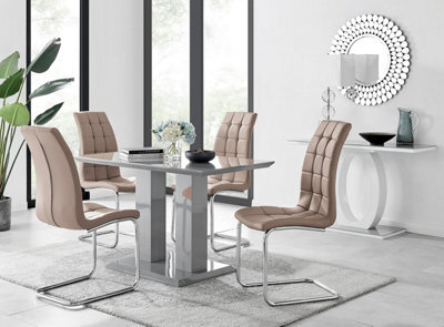 Furniturebox Uk Imperia 4 Modern Grey High Gloss Dining Table And 4 Cappuccino Beige Murano Chairs Set - image 1