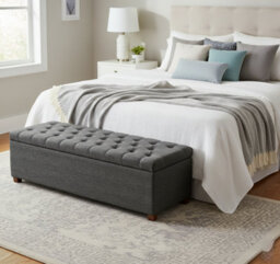 Linoso Chesterfield Charcoal Ottoman Storage Box With Square Wooden Legs - Upholstered Blanket Box (90W X 40D X 45H Cm) - thumbnail 3