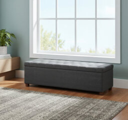 Linoso Chesterfield Charcoal Ottoman Storage Box With Square Wooden Legs - Upholstered Blanket Box (90W X 40D X 45H Cm) - thumbnail 4