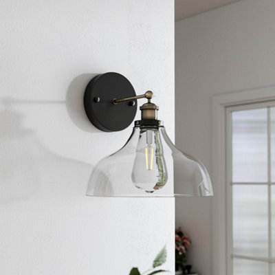 Living And Home Industrial 1-Light Armed Sconce Wall Light With Open Style Clear Glass Shade - image 1