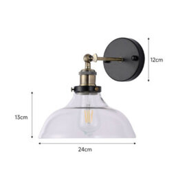 Living And Home Industrial 1-Light Armed Sconce Wall Light With Open Style Clear Glass Shade - thumbnail 9