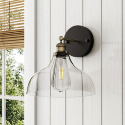 Living And Home Industrial 1-Light Armed Sconce Wall Light With Open Style Clear Glass Shade - thumbnail 2