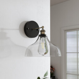 Living And Home Industrial 1-Light Armed Sconce Wall Light With Open Style Clear Glass Shade - thumbnail 1