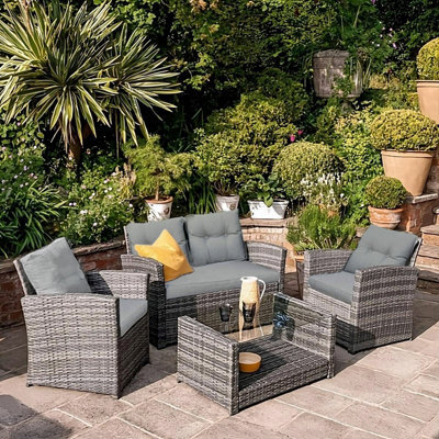 SquareBoxx Mora 4 Piece Rattan Outdoor Furniture Set For Gardens, Terraces & Patios - image 1