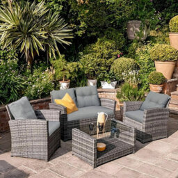 SquareBoxx Mora 4 Piece Rattan Outdoor Furniture Set For Gardens, Terraces & Patios - thumbnail 1
