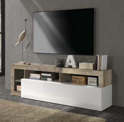 FurniComp LTD Furnicomp Lorenzo 184Cm White Gloss And Pero Oak Tv Stand - image 1