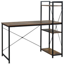Computer Desk Laptop Table W/4-Tier Bookshelf Metal Frame Brown, Black - thumbnail 5