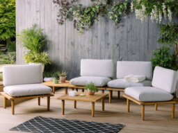 Beliani Garden Lounge Set With Table 4 Seater Frascati Modular Certified Acacia Wood Light Grey - thumbnail 2