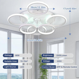 Garwarm Modern Low Profile Ceiling Fan With Lights, 6-Ring Dimmable, White - thumbnail 2