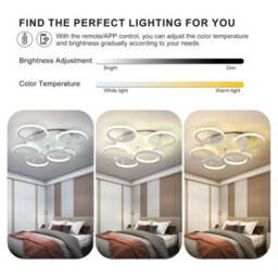 Garwarm Modern Low Profile Ceiling Fan With Lights, 6-Ring Dimmable, White - thumbnail 3