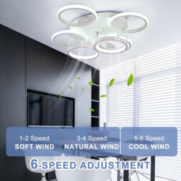 Garwarm Modern Low Profile Ceiling Fan With Lights, 6-Ring Dimmable, White - thumbnail 4