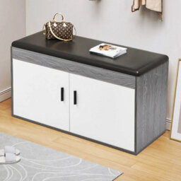 Grey Modern Shoe Storage Bench with Seat Cushion Cabinet Rack Organizer - thumbnail 2