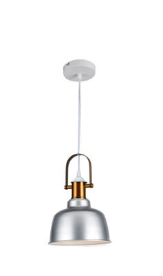 CGC Lighting Georgie- Cgc Industrial Metal Pendant Kitchen Island Light Silver & White Inner With Brass Fitting - image 1