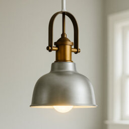 CGC Lighting Georgie- Cgc Industrial Metal Pendant Kitchen Island Light Silver & White Inner With Brass Fitting - thumbnail 6