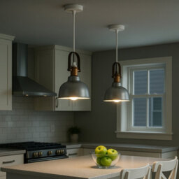 CGC Lighting Georgie- Cgc Industrial Metal Pendant Kitchen Island Light Silver & White Inner With Brass Fitting - thumbnail 2