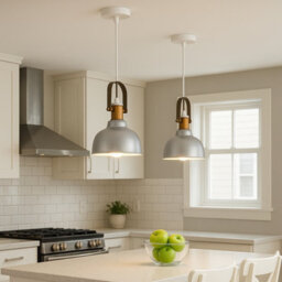 CGC Lighting Georgie- Cgc Industrial Metal Pendant Kitchen Island Light Silver & White Inner With Brass Fitting - thumbnail 5