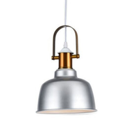 CGC Lighting Georgie- Cgc Industrial Metal Pendant Kitchen Island Light Silver & White Inner With Brass Fitting - thumbnail 4