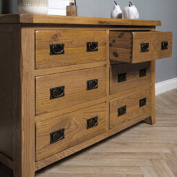 Elm Home And Garden Wide 6 Drawer Chest Of Rustic Oak Drawers 78Cm High X 128Cm Wide X 40Cm Deep - thumbnail 5