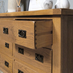 Elm Home And Garden Wide 6 Drawer Chest Of Rustic Oak Drawers 78Cm High X 128Cm Wide X 40Cm Deep - thumbnail 4