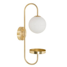 Valuelights Milo Frosted Glass Globe Shade Curved Brushed Gold Wall Light With Shelf - thumbnail 2
