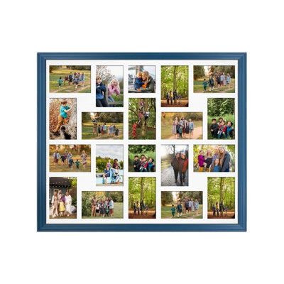AK Frames 80X70Cm Navy Blue Classic Multi Photo Frame With White Mount - Holds 20 Apertures (18X) 6X4, (2X) 4X4 Photos - image 1