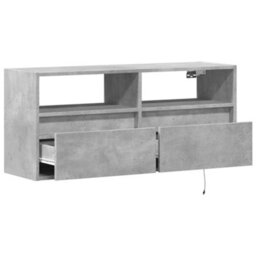 Berkfield Tv Wall Cabinet With Led Lights Concrete Grey 100X31X45 Cm - thumbnail 9