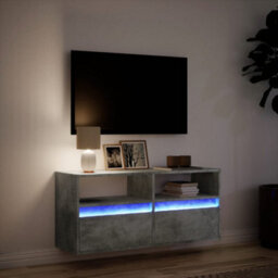Berkfield Tv Wall Cabinet With Led Lights Concrete Grey 100X31X45 Cm - thumbnail 5