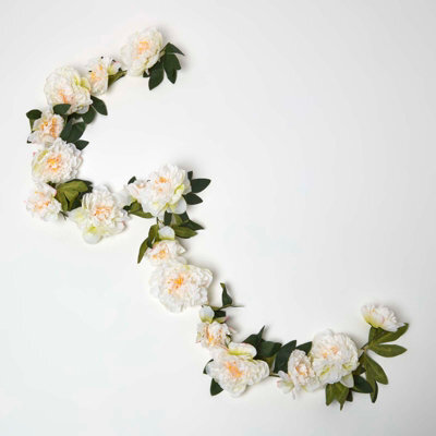 Homescapes Artificial Ivory Handcrafted Peony Flower Garland, 180 Cm - image 1