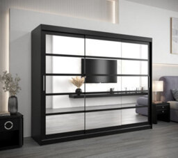 Arte Sophisticated Black Sliding Door Wardrobe H2000mm W2500mm D620mm With Mirrored Panels And Silver Handles - thumbnail 2