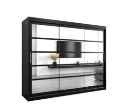 Arte Sophisticated Black Sliding Door Wardrobe H2000mm W2500mm D620mm With Mirrored Panels And Silver Handles - thumbnail 1