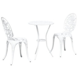 Berkfield Garden Bistro Set 3 Pcs White Aluminium - thumbnail 2
