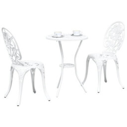 Berkfield Garden Bistro Set 3 Pcs White Aluminium - thumbnail 3