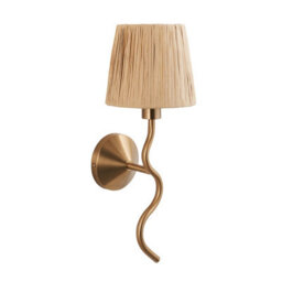 Loops Stylish 2 Pack Dimmable Wall Lights In Aged Brass With Raffia Shade - thumbnail 9