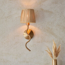 Loops Stylish 2 Pack Dimmable Wall Lights In Aged Brass With Raffia Shade - thumbnail 3
